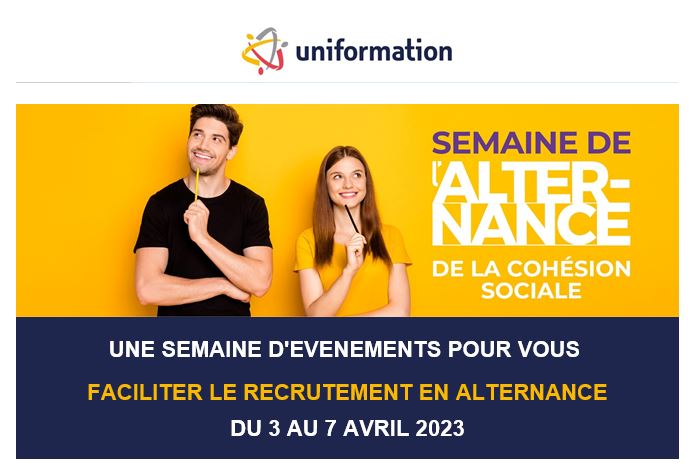 La-semaine-de-l4alternance-par-UNIFORMATION - une semaine d'évènements pour vous faciliter le recrutement en alternance, du 3 au 7 avril 2023