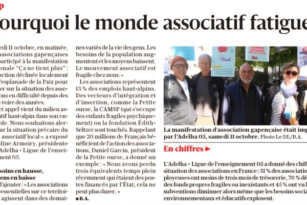 Mobilisation du 11 octobre 25 Gap photo article de presse de la mobilisation 11 octobre